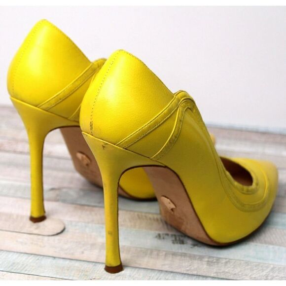Chelsea Paris YELLOW GENUINE LEATHER 4" HEEL POINTED TOE WOMEN'S SHOES Sz 37.5 - Picture 6 of 13